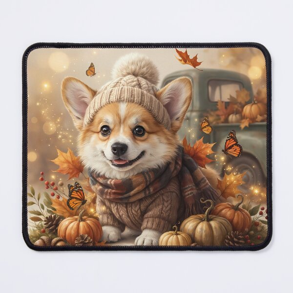 Item preview, Autumn Corgi in Sweater and Beanie with Pumpkins Illustration designed and sold by SellingWSarah17.