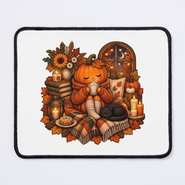 Item preview, Cute Cozy Fall Pumpkin Drinking Hot Cocoa Sticker  Autumn Hygge with Black Cat, Books, Candles designed and sold by FestivityFinds.