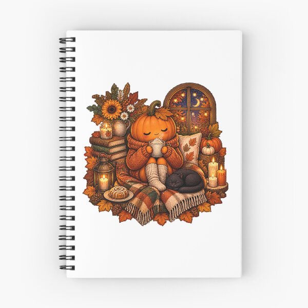Item preview, Cute Cozy Fall Pumpkin Drinking Hot Cocoa Sticker  Autumn Hygge with Black Cat, Books, Candles designed and sold by FestivityFinds.