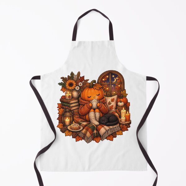 Item preview, Cute Cozy Fall Pumpkin Drinking Hot Cocoa Sticker  Autumn Hygge with Black Cat, Books, Candles designed and sold by FestivityFinds.