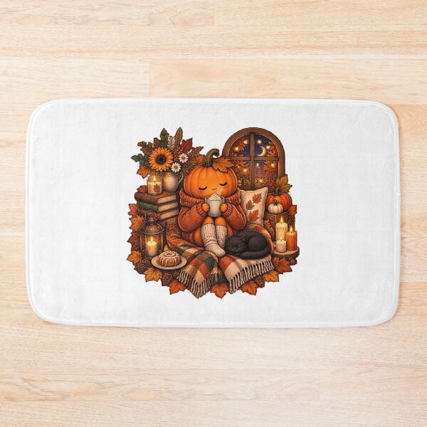 Item preview, Cute Cozy Fall Pumpkin Drinking Hot Cocoa Sticker  Autumn Hygge with Black Cat, Books, Candles designed and sold by FestivityFinds.