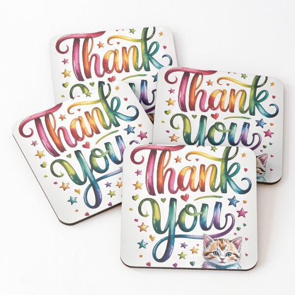 Item preview, Rainbow Watercolor Thank You Lettering with Kitten designed and sold by SellingWSarah17.