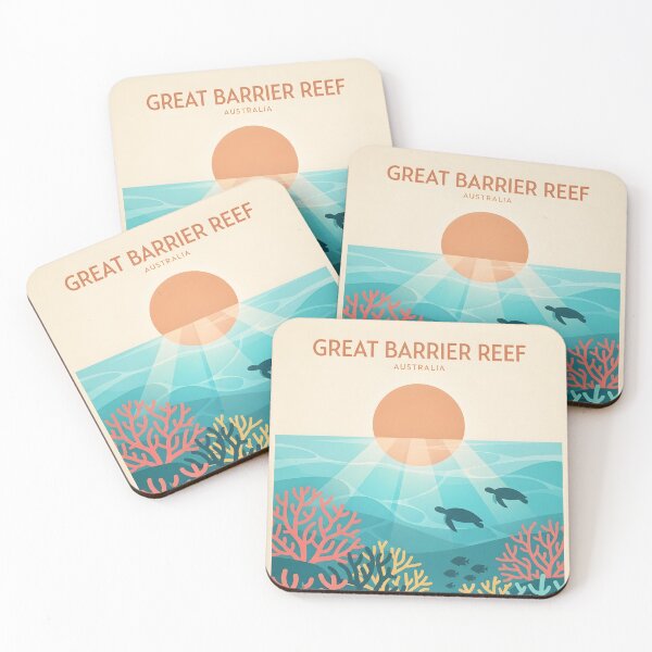 Item preview, Great Barrier Reef Vintage Travel Poster - Minimalist Coral Art Print designed and sold by DuckOddity.