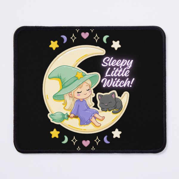 Item preview, Sleepy Little Witch Halloween Design with Cute Black Cat, Crescent Moon, Broomstick and Pastel Kawaii Witchcore Aesthetic designed and sold by Zenith-Co.