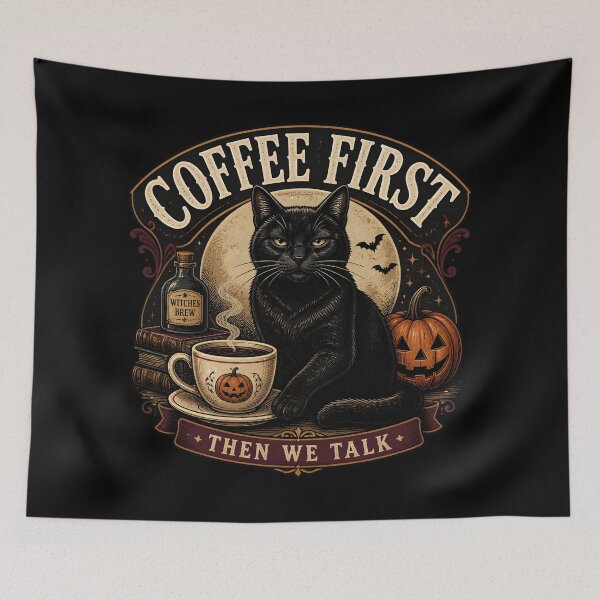 Item preview, Coffee First — Black Cat Halloween designed and sold by LiviuGligoros.