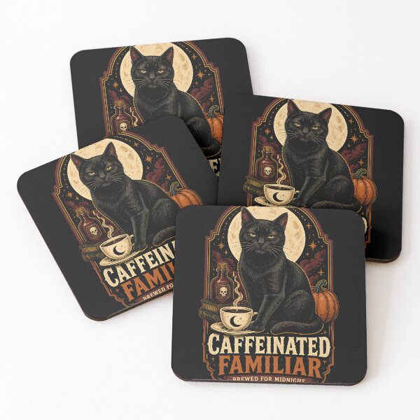 Item preview, Caffeinated Familiar — Black Cat Halloween designed and sold by RoyesButler.