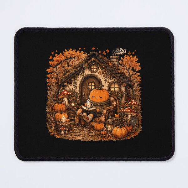 Item preview, Cute Pumpkin Reading at Autumn Cottage Throw Pillow  Cozy Fall Cottagecore Decor with Mushrooms designed and sold by FestivityFinds.