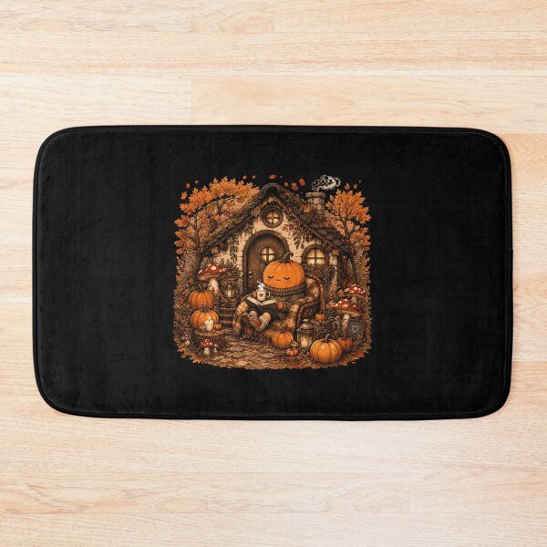 Item preview, Cute Pumpkin Reading at Autumn Cottage Throw Pillow  Cozy Fall Cottagecore Decor with Mushrooms designed and sold by FestivityFinds.