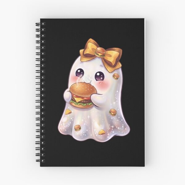 Item preview, Cute Kawaii Ghost Eating a Ham Burger Design /  Cheese Burger / Halloween / Foodie / T-shirts mugs stickers phone case hardcover journal poster designed and sold by TeenLake.