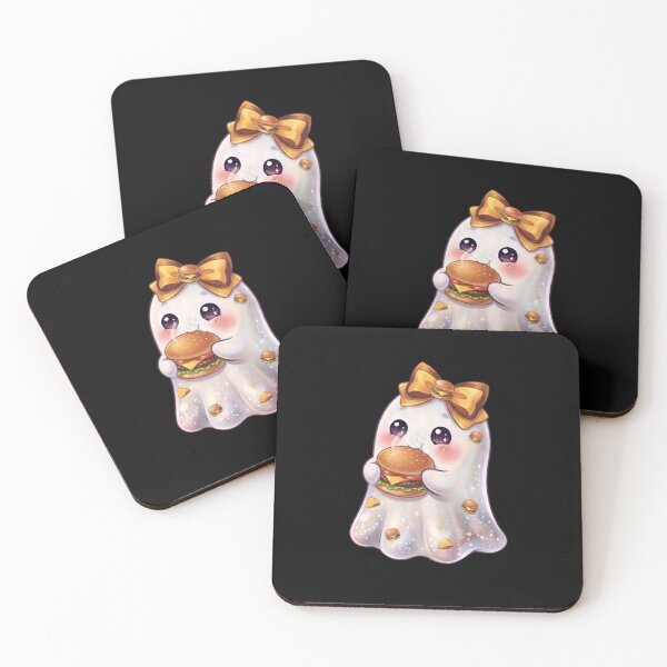 Item preview, Cute Kawaii Ghost Eating a Ham Burger Design /  Cheese Burger / Halloween / Foodie / T-shirts mugs stickers phone case hardcover journal poster designed and sold by TeenLake.