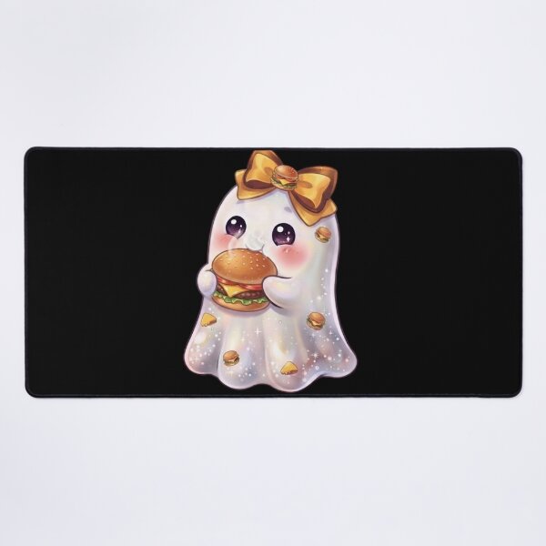 Item preview, Cute Kawaii Ghost Eating a Ham Burger Design /  Cheese Burger / Halloween / Foodie / T-shirts mugs stickers phone case hardcover journal poster designed and sold by TeenLake.