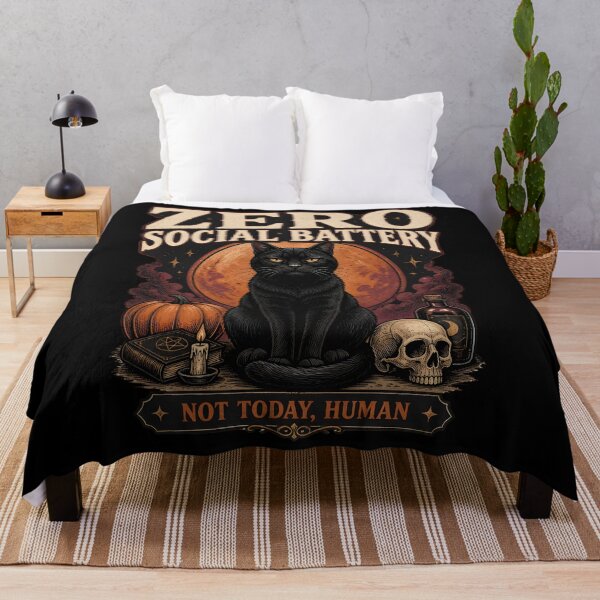 Item preview, Zero Social Battery — Black Cat Halloween designed and sold by KristenosNehk.