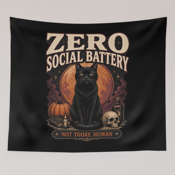 Item preview, Zero Social Battery — Black Cat Halloween designed and sold by KristenosNehk.