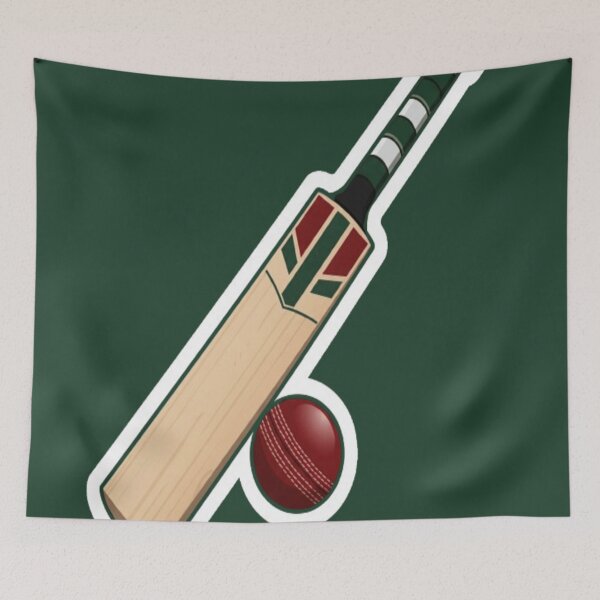 Item preview, Cricket Bat and Ball forest green designed and sold by StickersRyous.