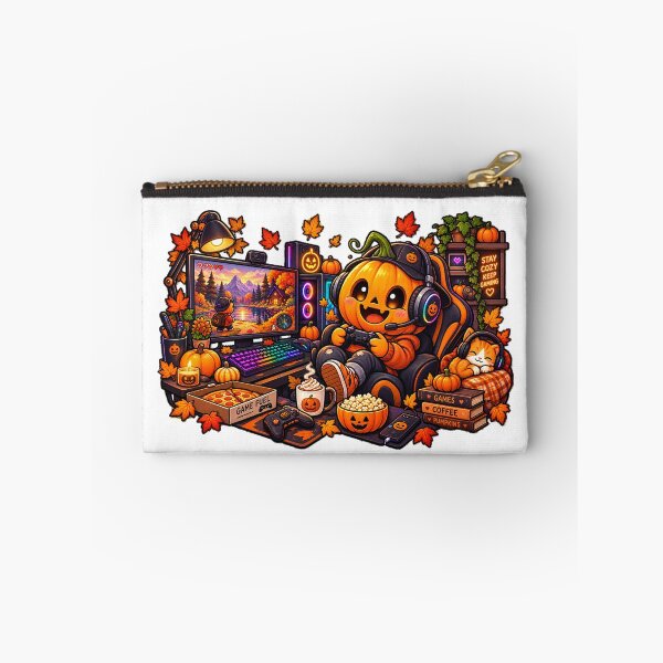 Item preview, Cute Pumpkin Gamer Laptop Sleeve  Stay Cozy Keep Gaming Halloween Jack-O-Lantern Gaming Setup with Cat & Snacks designed and sold by FestivityFinds.
