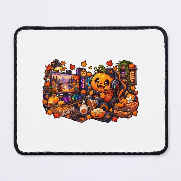 Item preview, Cute Pumpkin Gamer Laptop Sleeve  Stay Cozy Keep Gaming Halloween Jack-O-Lantern Gaming Setup with Cat & Snacks designed and sold by FestivityFinds.