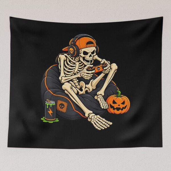 Item preview, Boys Halloween Skeleton Spooky Pumpkin Gaming Gamer Men Kids designed and sold by MarlaMaloneShop.