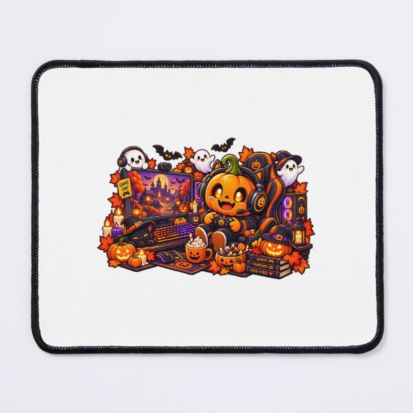 Item preview, Cute Halloween Pumpkin Gamer T-Shirt  Spooky Jack-O-Lantern Gaming Setup with Ghosts, Black Cat & Candy designed and sold by FestivityFinds.