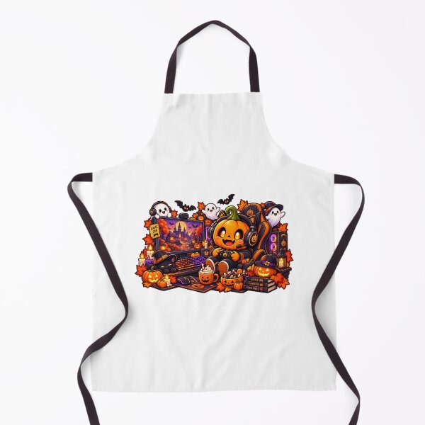 Item preview, Cute Halloween Pumpkin Gamer T-Shirt  Spooky Jack-O-Lantern Gaming Setup with Ghosts, Black Cat & Candy designed and sold by FestivityFinds.