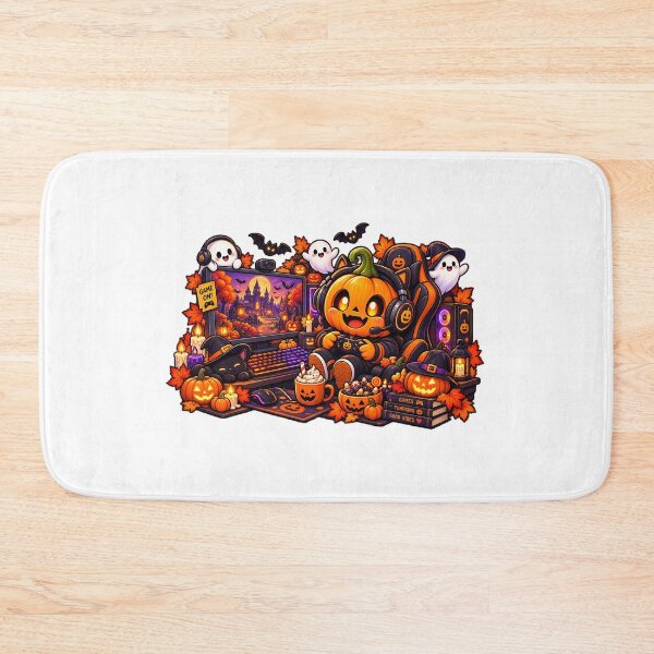 Item preview, Cute Halloween Pumpkin Gamer T-Shirt  Spooky Jack-O-Lantern Gaming Setup with Ghosts, Black Cat & Candy designed and sold by FestivityFinds.