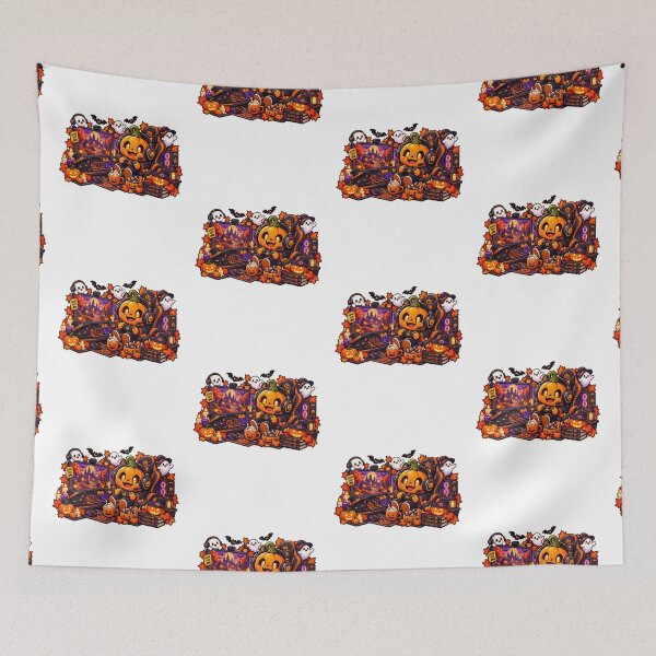 Item preview, Cute Halloween Pumpkin Gamer T-Shirt  Spooky Jack-O-Lantern Gaming Setup with Ghosts, Black Cat & Candy designed and sold by FestivityFinds.