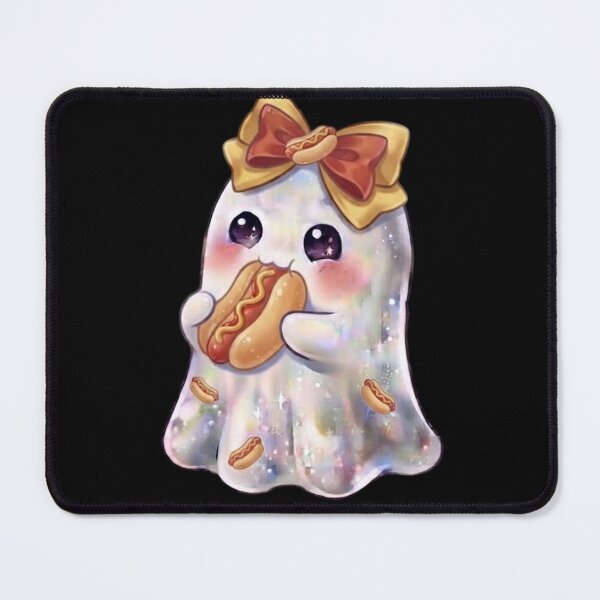 Item preview, Cute Kawaii Ghost Eating a Hotdog Design / Cheesy / Yum / Halloween / Foodie / T-shirts mugs stickers phone case hardcover journal poster designed and sold by TeenLake.