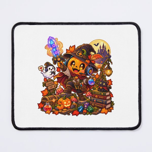 Item preview, Cute Pumpkin Wizard Gamer Kids T-Shirt  Level Up Halloween Birthday Gift for Boys with Ghost, Black Cat & Magic Sword designed and sold by FestivityFinds.
