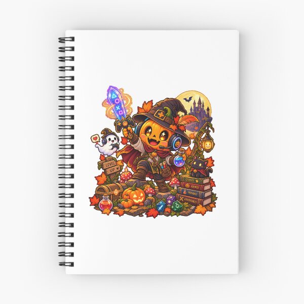 Item preview, Cute Pumpkin Wizard Gamer Kids T-Shirt  Level Up Halloween Birthday Gift for Boys with Ghost, Black Cat & Magic Sword designed and sold by FestivityFinds.