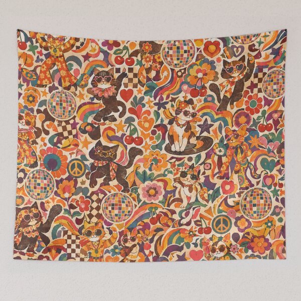 Item preview, Retro Disco Cats Pattern designed and sold by Iampoji.