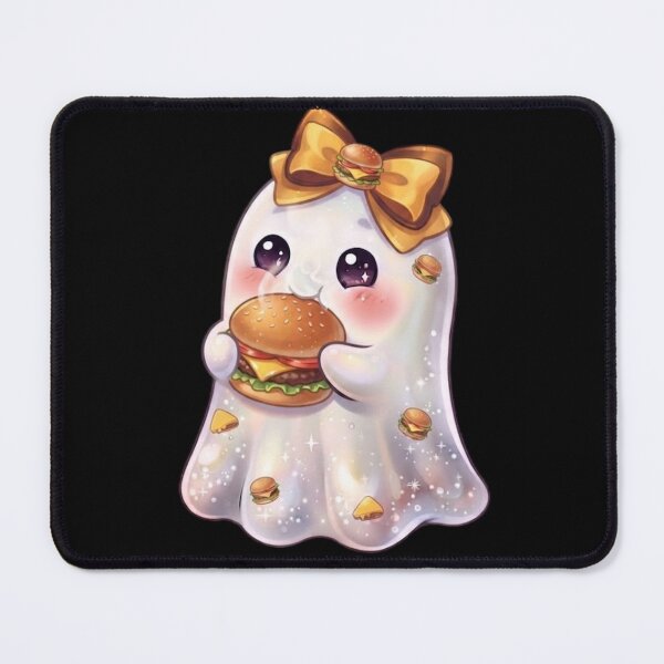 Item preview, Cute Kawaii Ghost Eating a Ham Burger Design /  Cheese Burger / Halloween / Foodie / T-shirts mugs stickers phone case hardcover journal poster designed and sold by TeenLake.