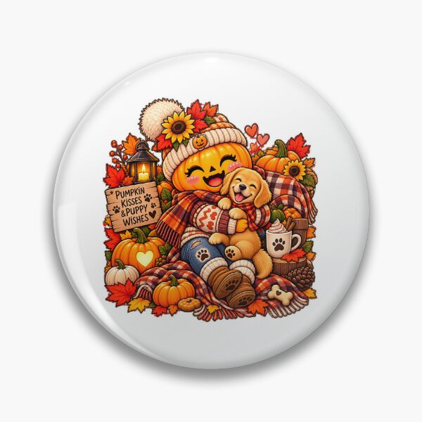 Item preview, Cute Pumpkin Girl Hugging Golden Puppy Sticker  Pumpkin Kisses Puppy Wishes Fall Cozy Dog Lover Halloween designed and sold by FestivityFinds.