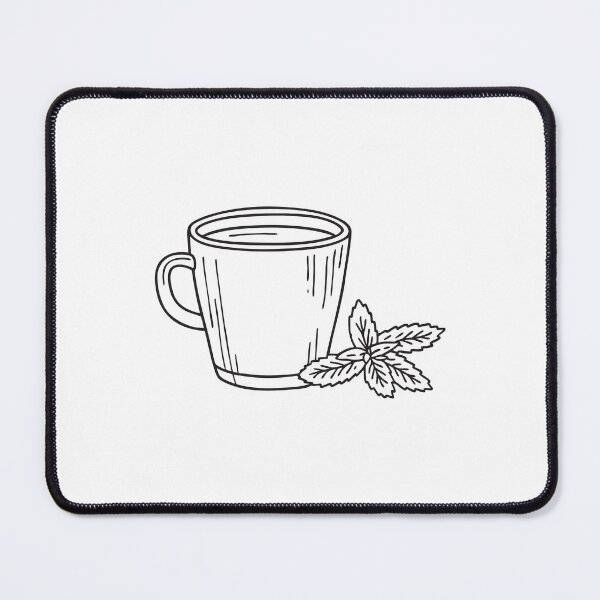 Item preview, doodle illustration a steaming cup of herbal tea next to a sprig of verbena designed and sold by rasagamastore.