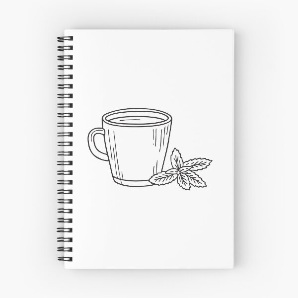 Item preview, doodle illustration a steaming cup of herbal tea next to a sprig of verbena designed and sold by rasagamastore.