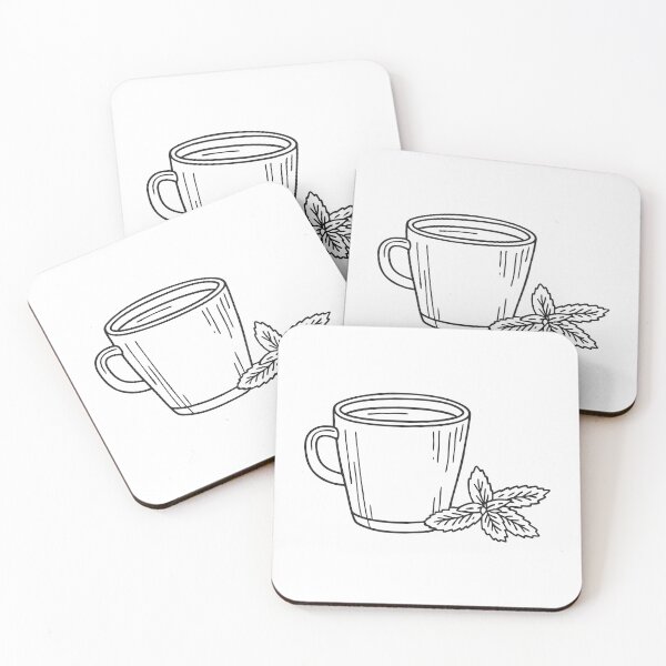 Item preview, doodle illustration a steaming cup of herbal tea next to a sprig of verbena designed and sold by rasagamastore.