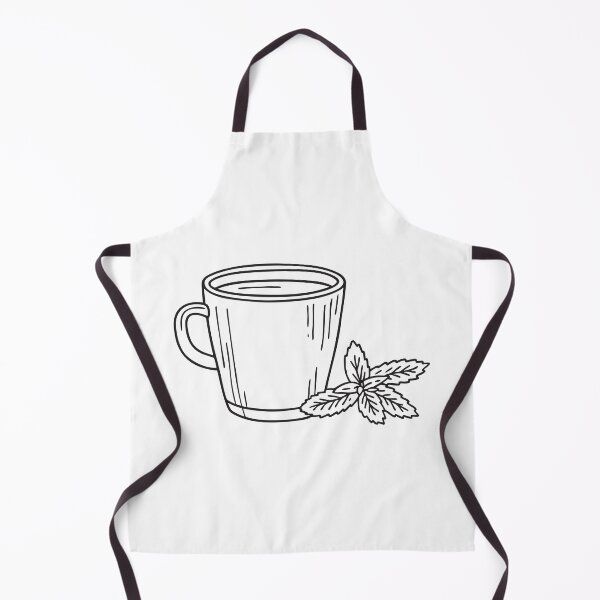 Item preview, doodle illustration a steaming cup of herbal tea next to a sprig of verbena designed and sold by rasagamastore.