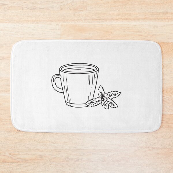 Item preview, doodle illustration a steaming cup of herbal tea next to a sprig of verbena designed and sold by rasagamastore.
