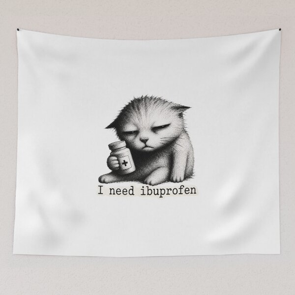 Item preview, Cat Needs Ibuprofen Grumpy Feline Pain Humor designed and sold by OlyvieArt.