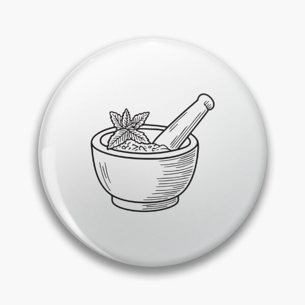 Item preview, doodle illustration a mortar and pestle with crushed verbena inside designed and sold by rasagamastore.
