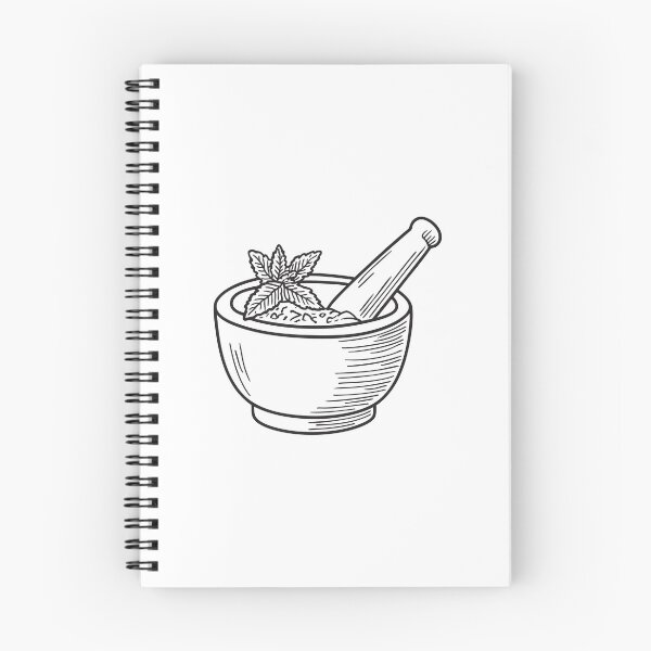 Item preview, doodle illustration a mortar and pestle with crushed verbena inside designed and sold by rasagamastore.