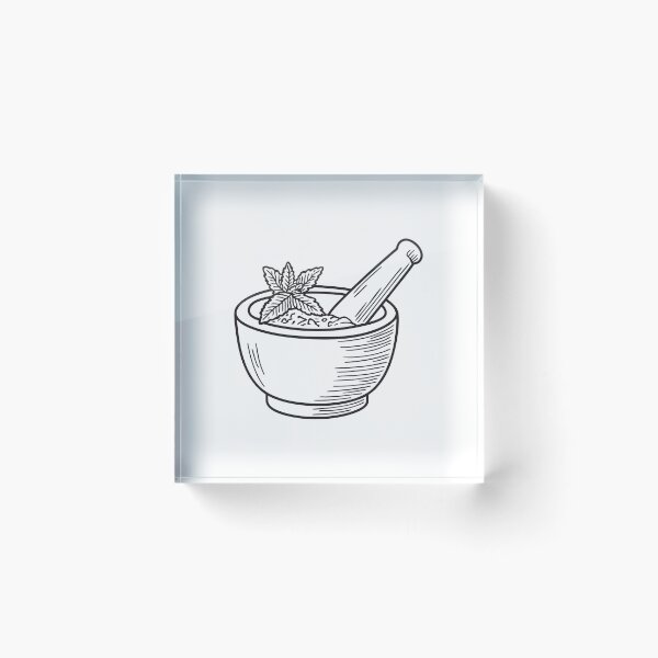 Item preview, doodle illustration a mortar and pestle with crushed verbena inside designed and sold by rasagamastore.