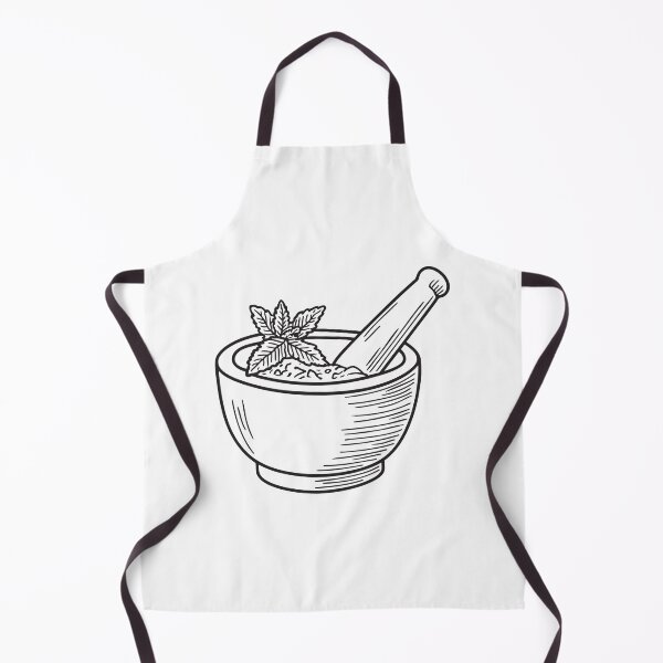 Item preview, doodle illustration a mortar and pestle with crushed verbena inside designed and sold by rasagamastore.