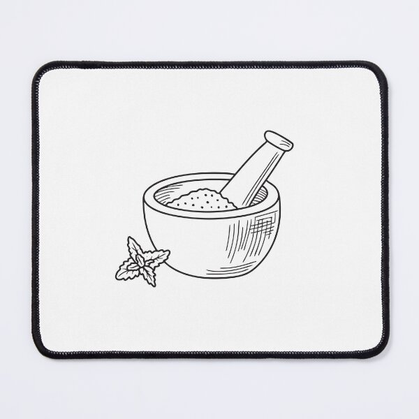Item preview, doodle illustration a bowl and pestle grinding verbena leaves designed and sold by rasagamastore.