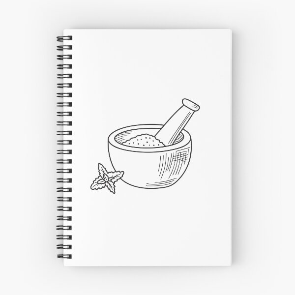 Item preview, doodle illustration a bowl and pestle grinding verbena leaves designed and sold by rasagamastore.