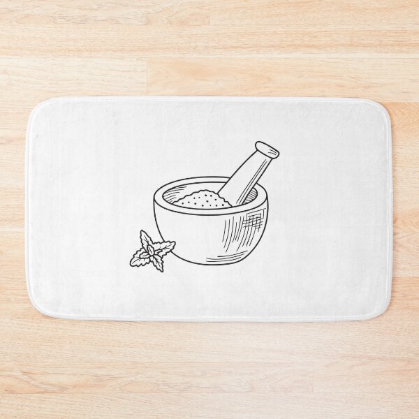 Item preview, doodle illustration a bowl and pestle grinding verbena leaves designed and sold by rasagamastore.