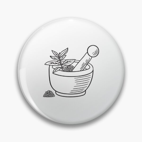 Item preview, doodle illustration a ceramic mortar filled with verbena powder designed and sold by rasagamastore.