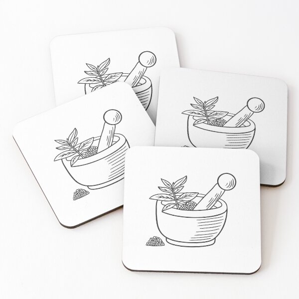 Item preview, doodle illustration a ceramic mortar filled with verbena powder designed and sold by rasagamastore.