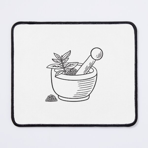 Item preview, doodle illustration a ceramic mortar filled with verbena powder designed and sold by rasagamastore.