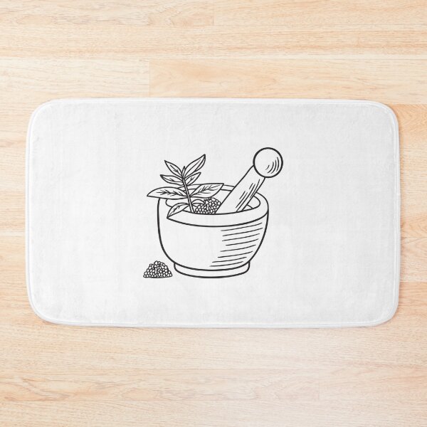 Item preview, doodle illustration a ceramic mortar filled with verbena powder designed and sold by rasagamastore.