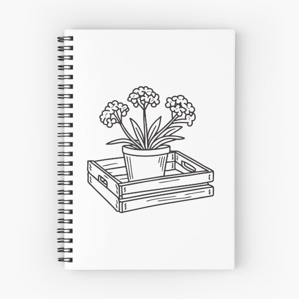 Item preview, Doodle illustration of a potted verbena placed on a wooden crate designed and sold by rasagamastore.