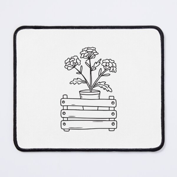 Item preview, Doodle illustration of a flowering verbena plant in a pot atop a wooden crate designed and sold by rasagamastore.